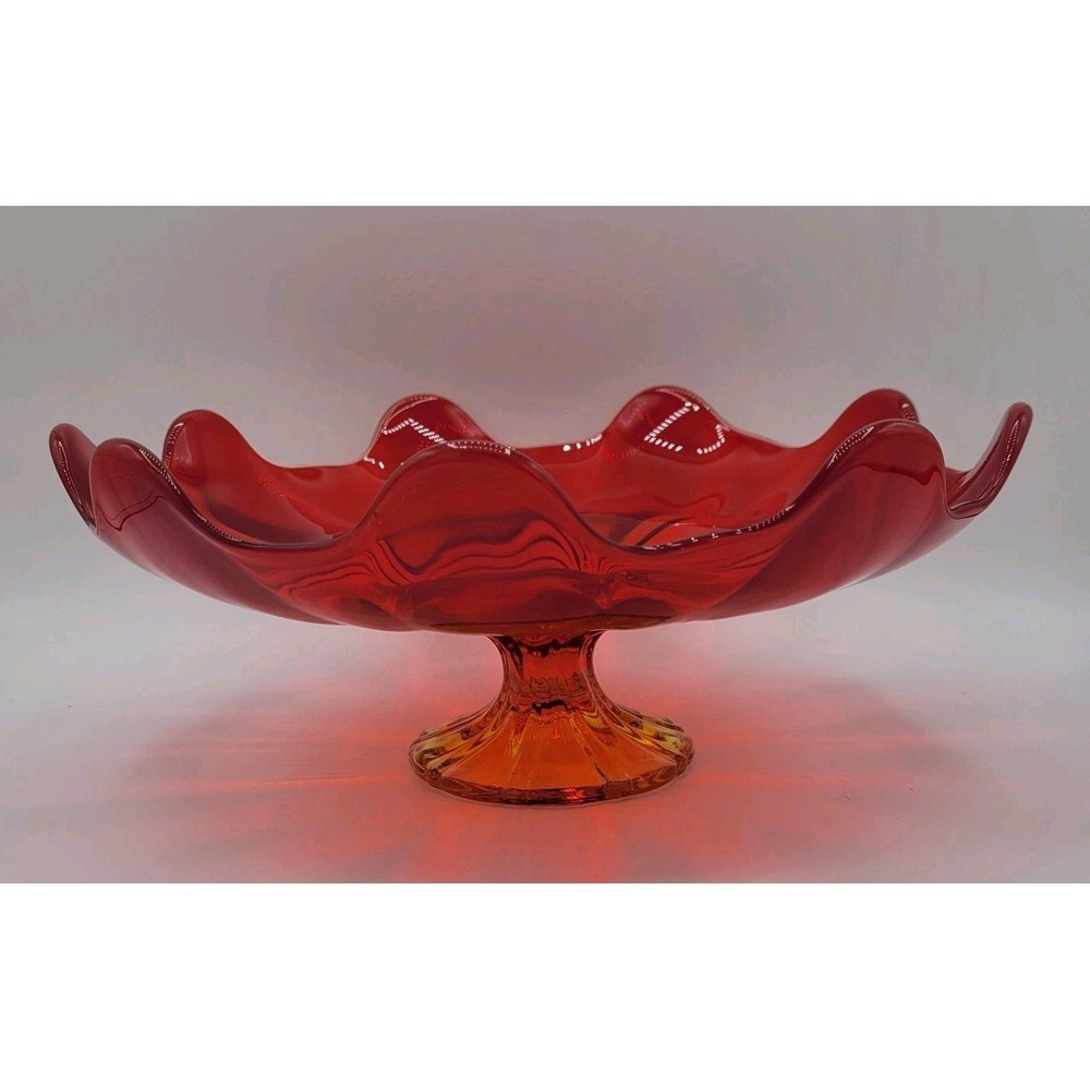 VTG LE Smith Amberina Pedestal Glass Fruit Dish Centerpiece Compote